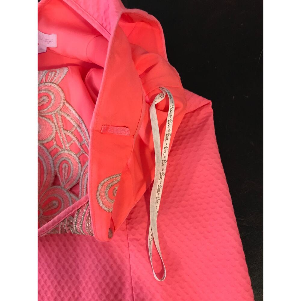 Lilly Pulitzer Largo Shift Dress Size 10 Pink Sun Ray Gold Embroidered - Picture 6 of 12